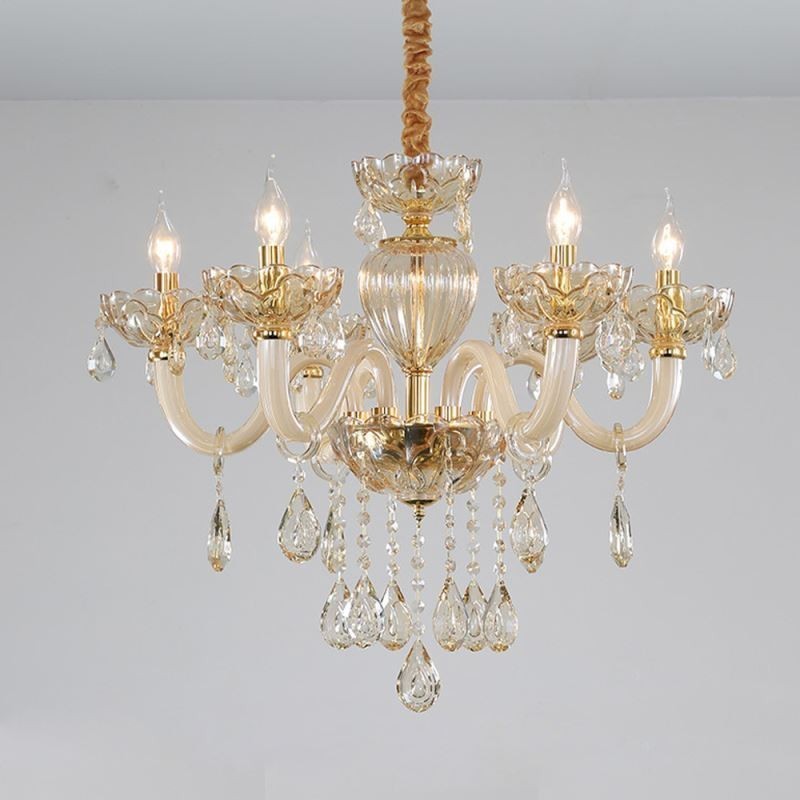 Gorgeous Crystal Chandelier European Cognac Color Ceiling Light Glass Body 8 Lights