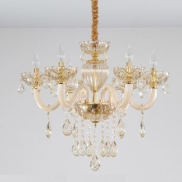 Gorgeous Crystal Chandelier European Cognac Color Ceiling Light Glass Body 8 Lights