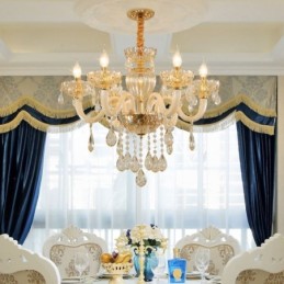 Gorgeous Crystal Chandelier European Cognac Color Ceiling Light Glass Body 8 Lights