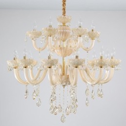 Luxurious Crystal Chandelier European Cognac Color Ceiling Lamp Glass Body Double Layer 12+6 Lights