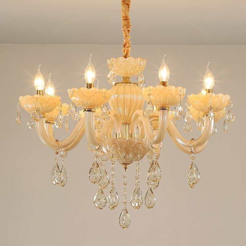 Eye Catching Crystal Chandelier European Cognac Color Ceiling Lamp Glass Body 8 Lights