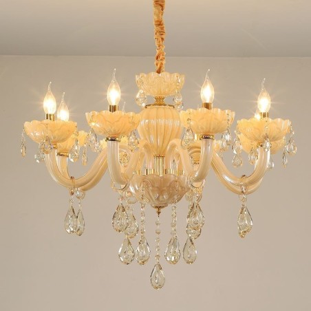 Eye Catching Crystal Chandelier European Cognac Color Ceiling Lamp Glass Body 8 Lights