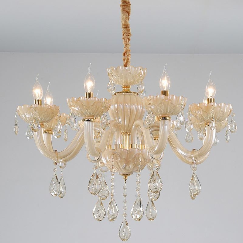 Eye Catching Crystal Chandelier European Cognac Color Ceiling Lamp Glass Body 8 Lights