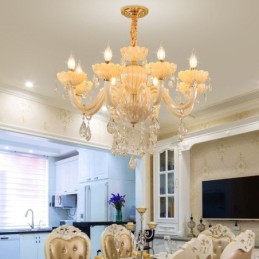 Eye Catching Crystal Chandelier European Cognac Color Ceiling Lamp Glass Body 8 Lights