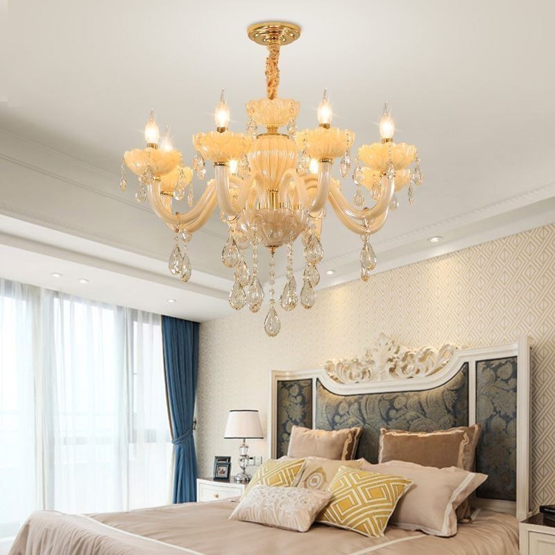 Eye Catching Crystal Chandelier European Cognac Color Ceiling Lamp Glass Body 8 Lights