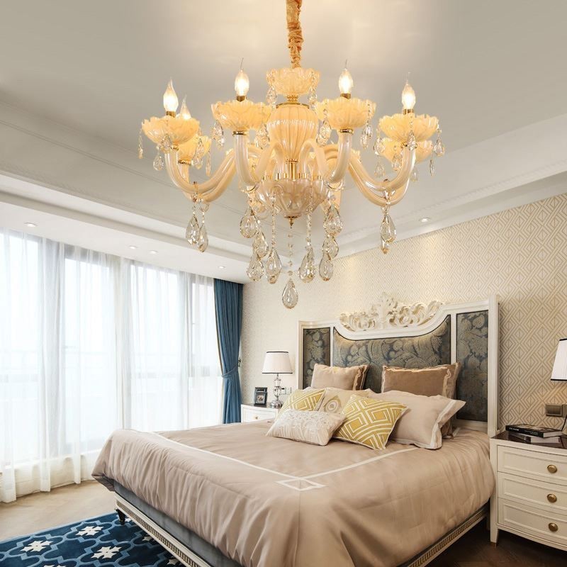 Eye Catching Crystal Chandelier European Cognac Color Ceiling Lamp Glass Body 8 Lights