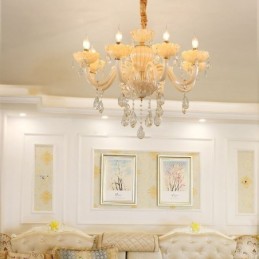 Eye Catching Crystal Chandelier European Cognac Color Ceiling Lamp Glass Body 8 Lights