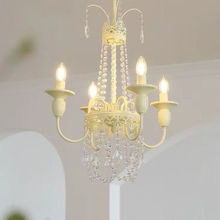 Nordic Crystal Chandelier Paint Craft Cream Ceiling Light