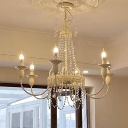 Nordic Crystal Chandelier Paint Craft Cream Ceiling Light