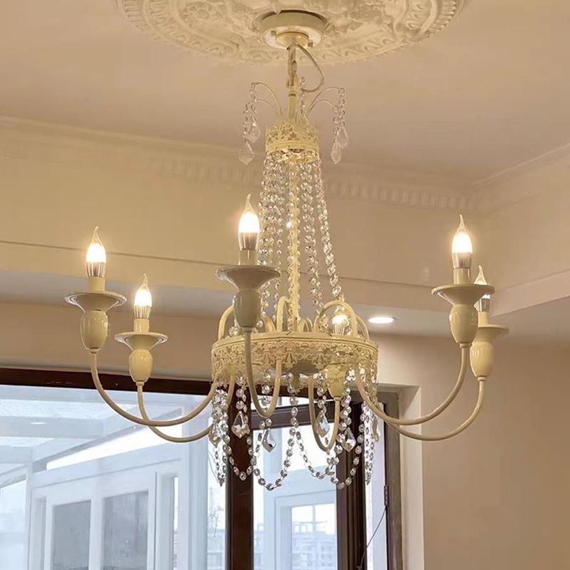 Nordic Crystal Chandelier Paint Craft Cream Ceiling Light