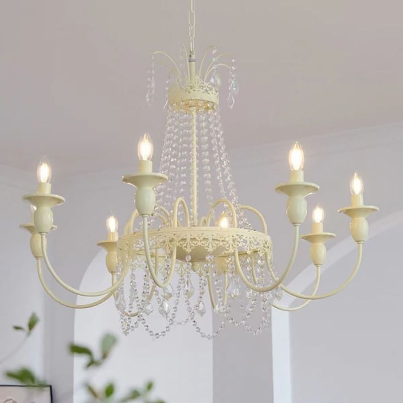 Nordic Crystal Chandelier Paint Craft Cream Ceiling Light