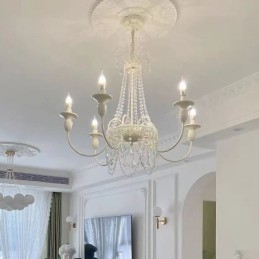 Nordic Crystal Chandelier Paint Craft Cream Ceiling Light