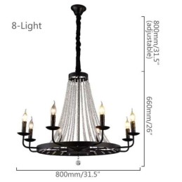 Vintage Crystal Pendant Lighting Black Iron Candle Chandelier