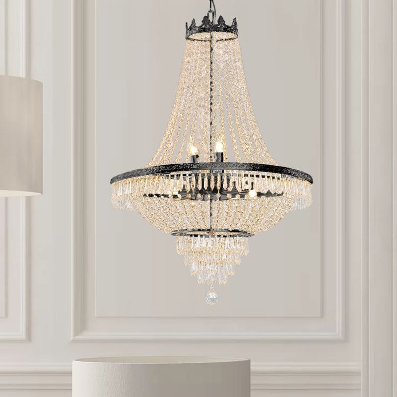 Classic Crystal Chandelier Black Empire Style Pendant Light 9 Lights