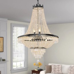 Classic Crystal Chandelier Black Empire Style Pendant Light 9 Lights