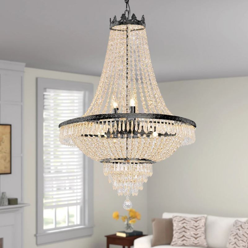 Classic Crystal Chandelier Black Empire Style Pendant Light 9 Lights