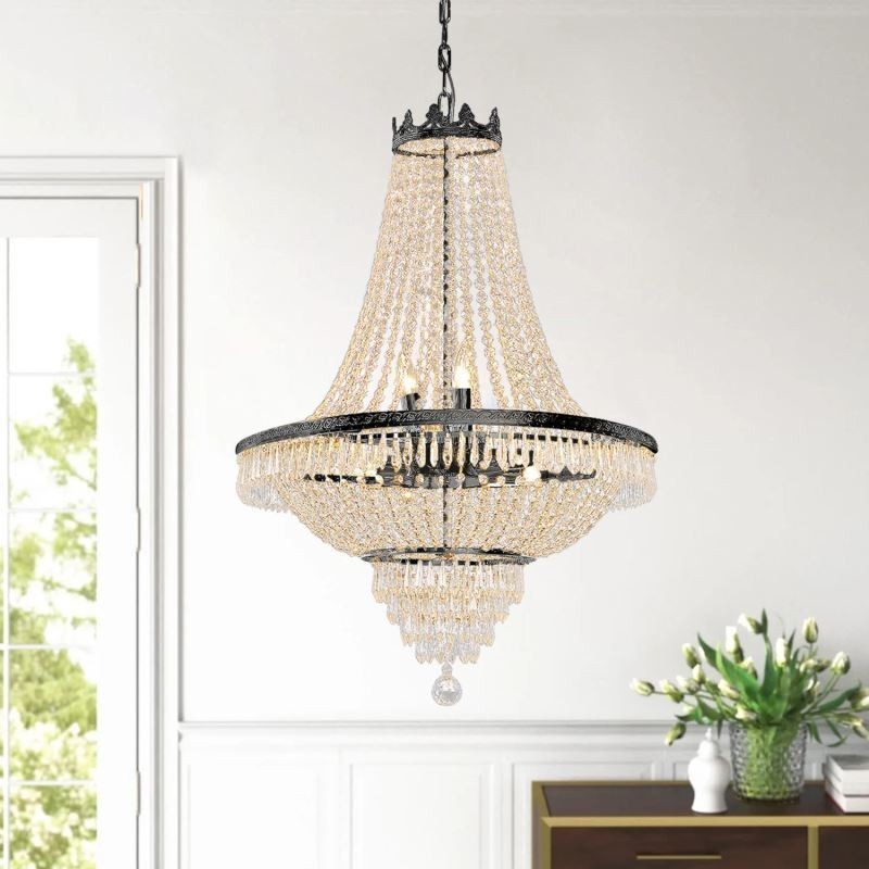 Classic Crystal Chandelier Black Empire Style Pendant Light 9 Lights