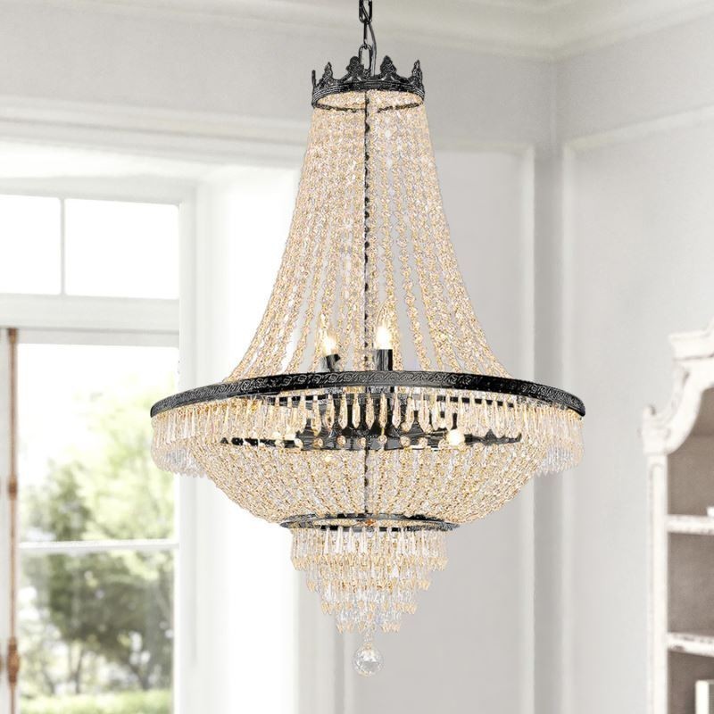 Classic Crystal Chandelier Black Empire Style Pendant Light 9 Lights