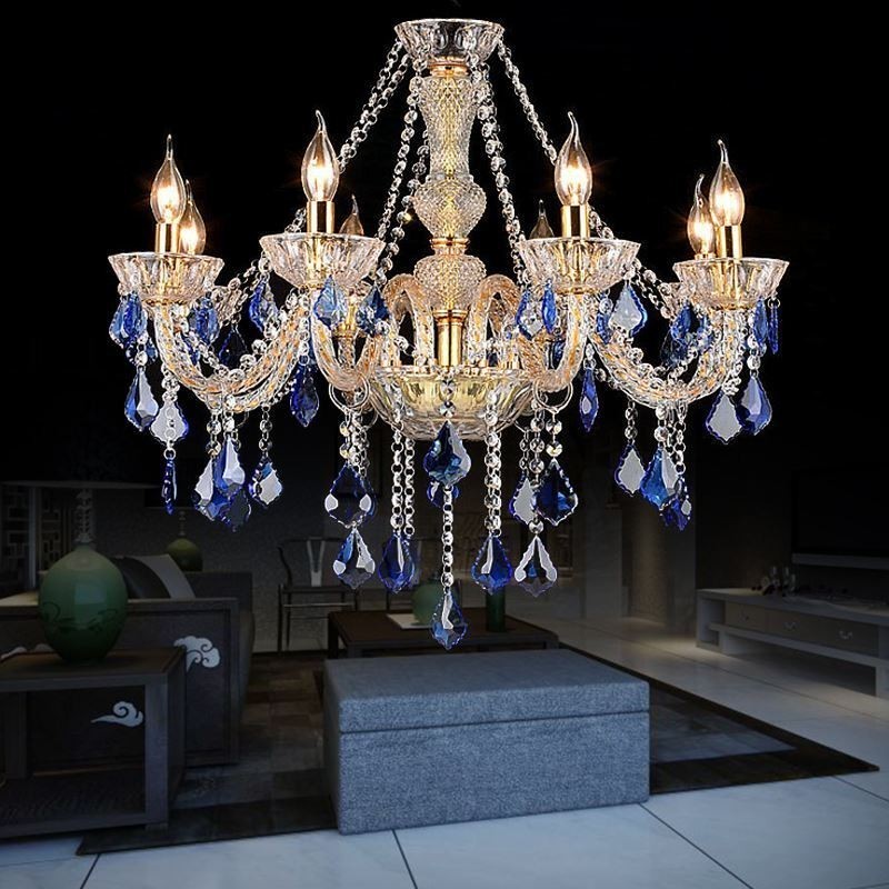 European Crystal Chandelier Luxury Pendant Light Blue Pendant