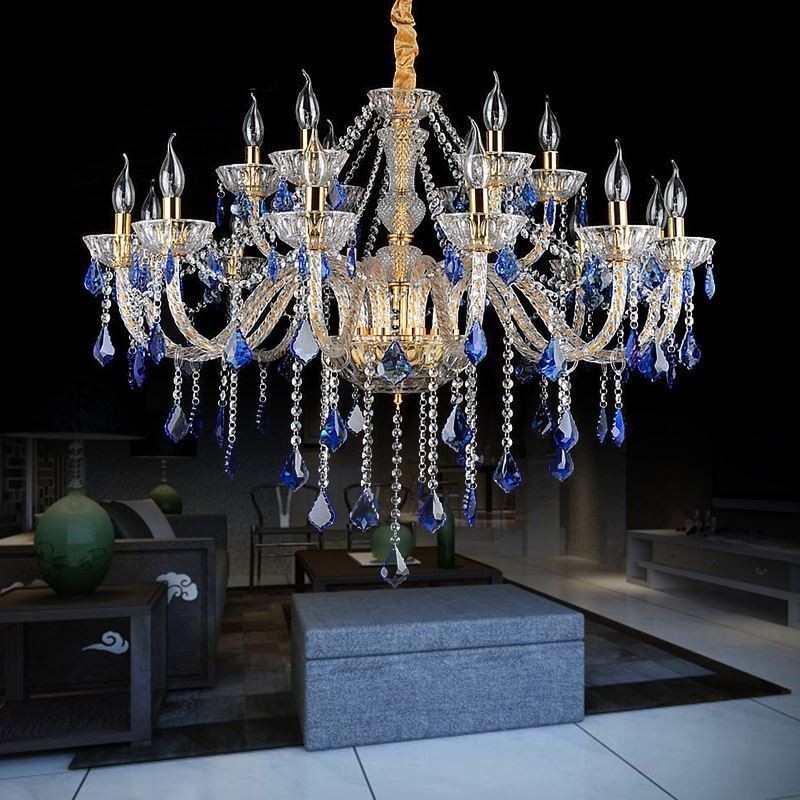 European Crystal Chandelier Luxury Pendant Light Blue Pendant