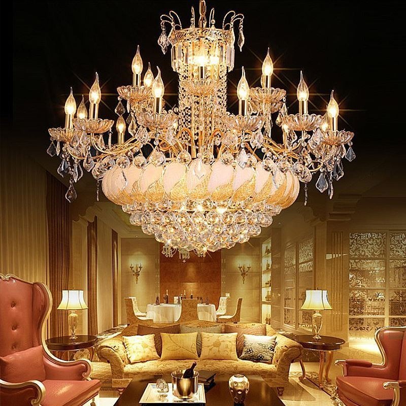 Large Luxury Crystal Chandelier European Gold Ceiling Light