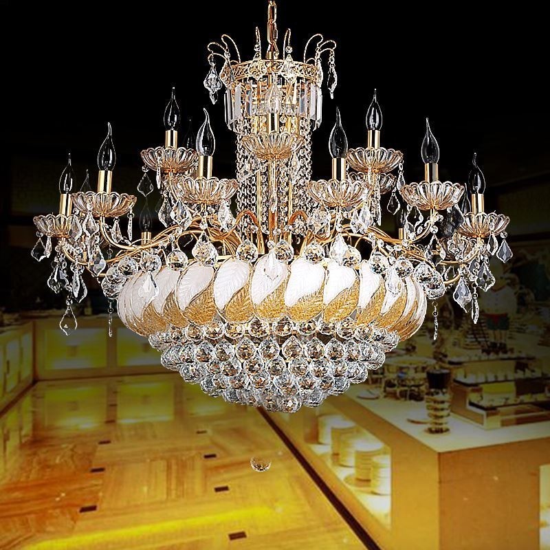 Large Luxury Crystal Chandelier European Gold Ceiling Light