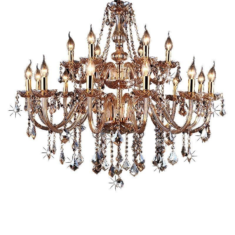 European Crystal Chandelier Elegant Large Pendant Light Amber