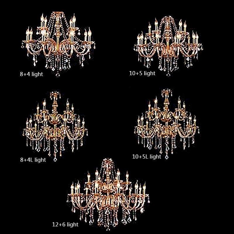 European Crystal Chandelier Elegant Large Pendant Light Amber