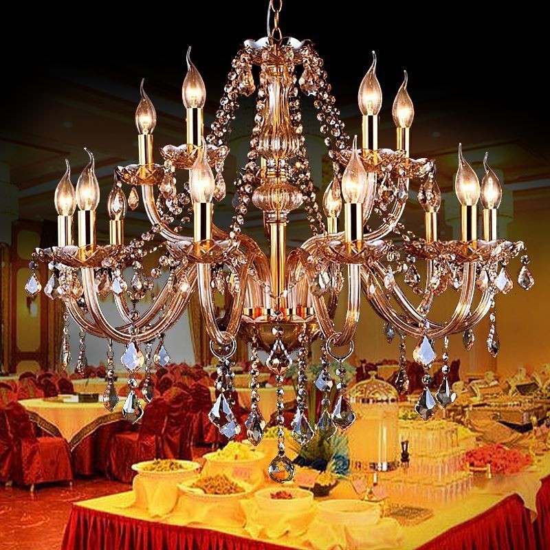 European Crystal Chandelier Elegant Large Pendant Light Amber