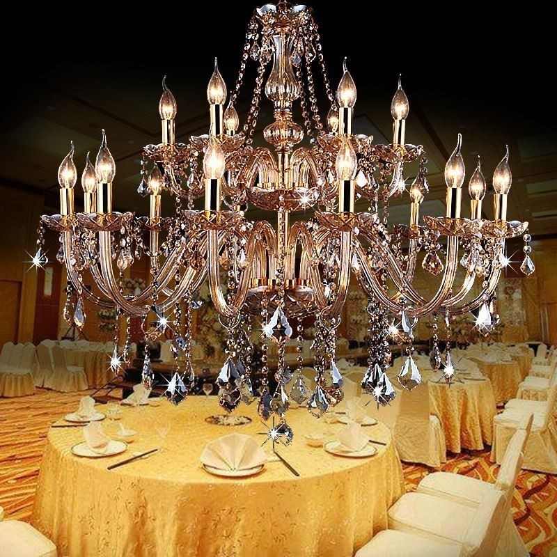 European Crystal Chandelier Elegant Large Pendant Light Amber