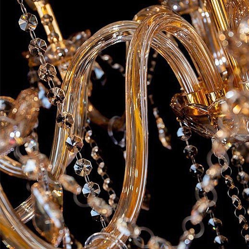 European Crystal Chandelier Elegant Large Pendant Light Amber