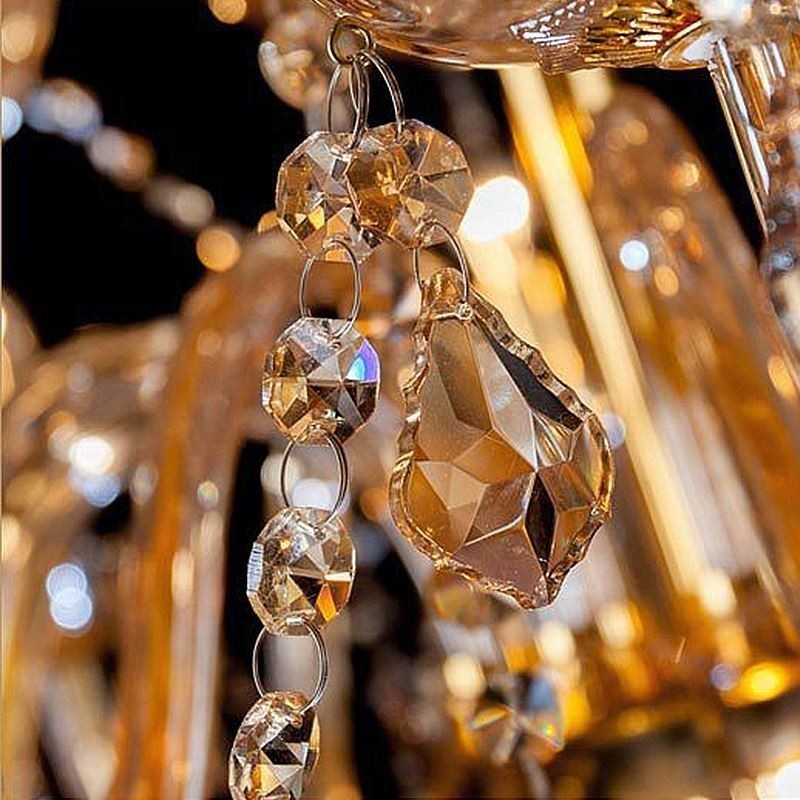 European Crystal Chandelier Elegant Large Pendant Light Amber