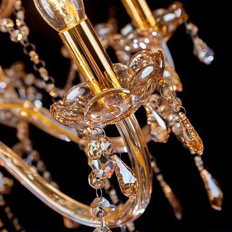 European Crystal Chandelier Elegant Large Pendant Light Amber