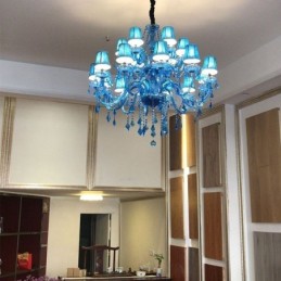 Large Crystal Chandelier European Pendant Light Blue Colour Esthetic