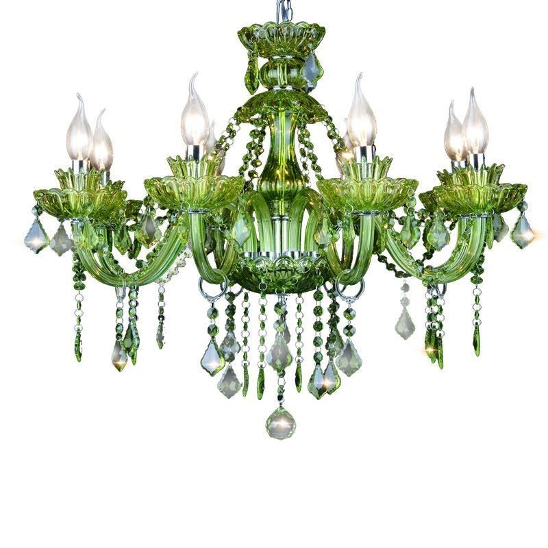 European Style Crystal Green Chandelier Candle Pendant Light