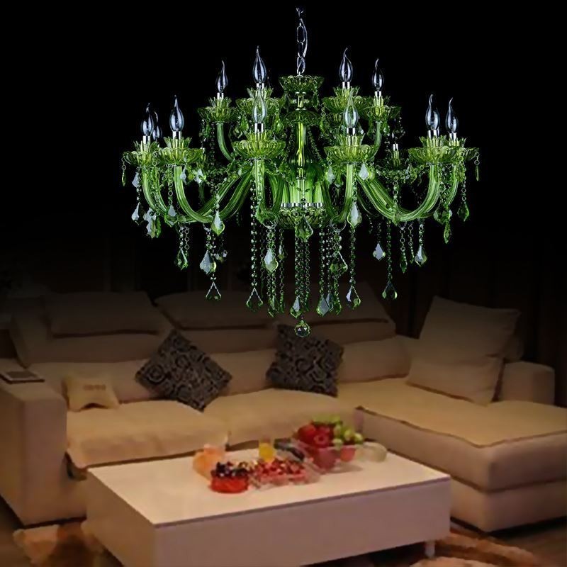 European Style Crystal Green Chandelier Candle Pendant Light