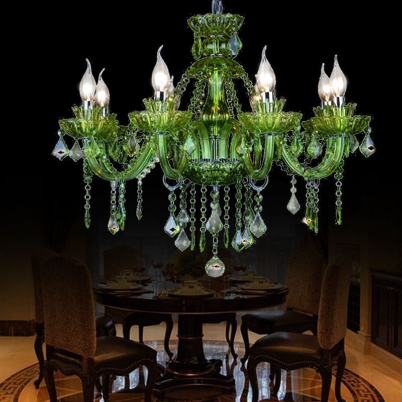 European Style Crystal Green Chandelier Candle Pendant Light