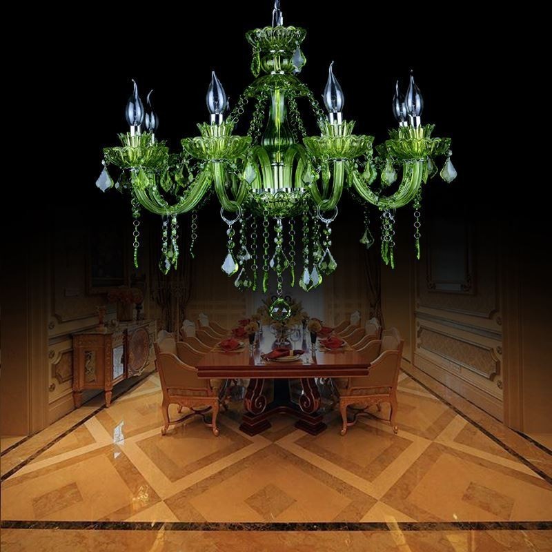 European Style Crystal Green Chandelier Candle Pendant Light