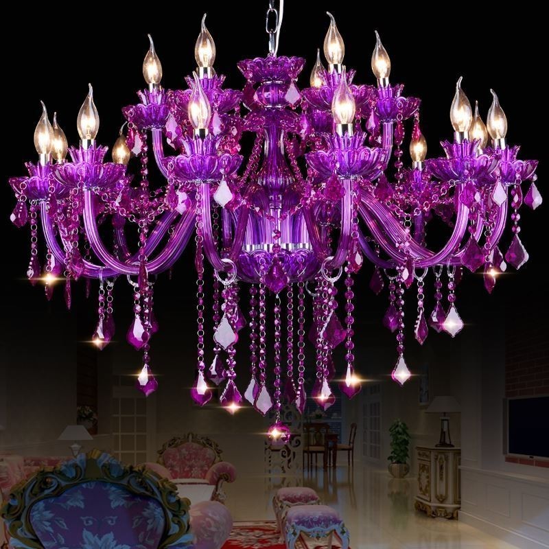 Elegant Purple Crystal Ceiling Light European Chandelier