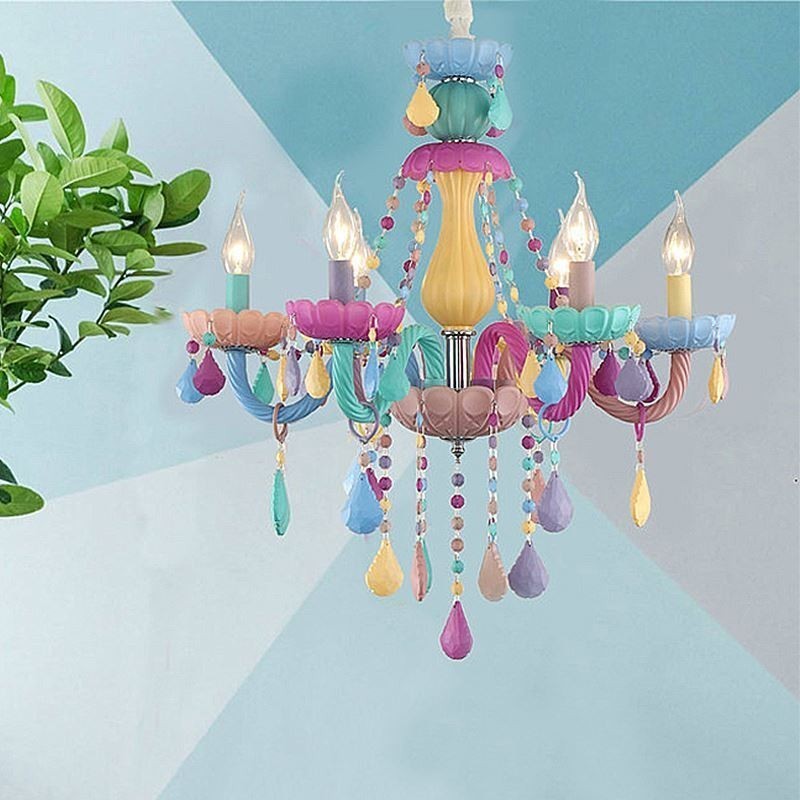 European Colorful Crystal Chandelier Macaron Pendant Light