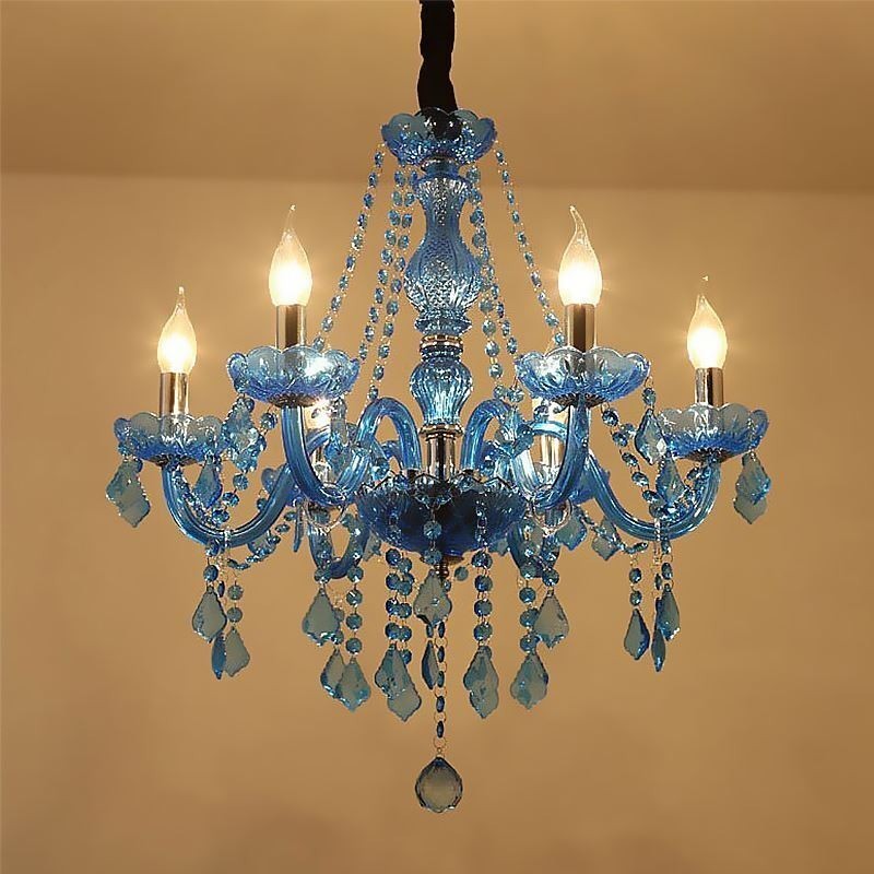 European Style Blue Crystal Chandelier Unique Pendant Light