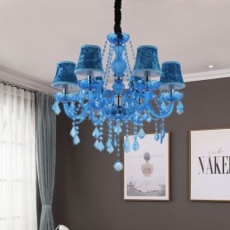 European Style Blue Crystal Chandelier Unique Pendant Light
