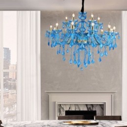 Large Blue Crystal Chandelier European Pendant Light