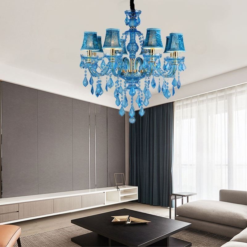 Large Blue Crystal Chandelier European Pendant Light
