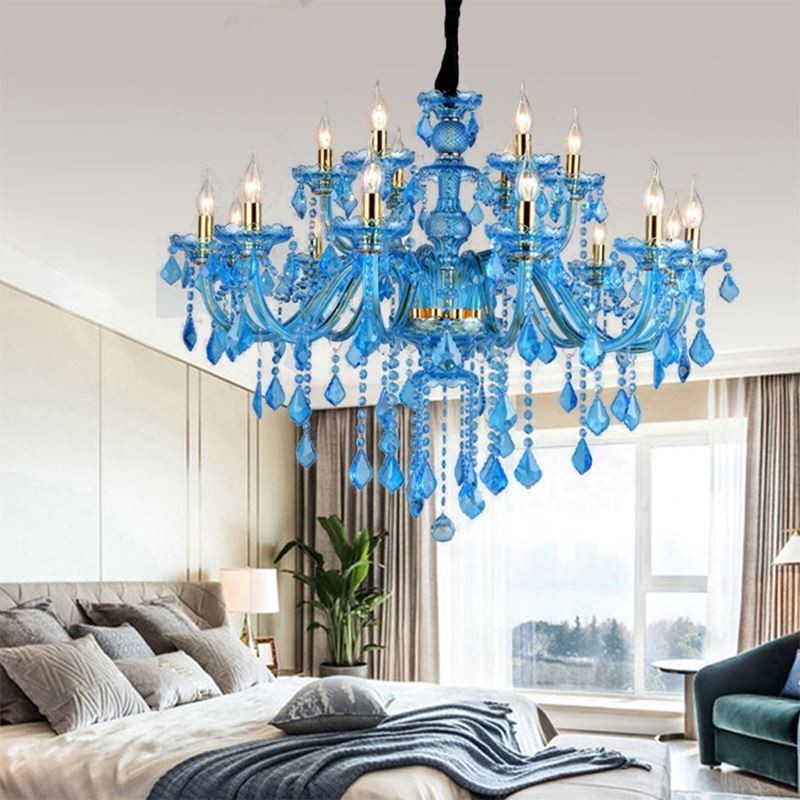 Large Blue Crystal Chandelier European Pendant Light