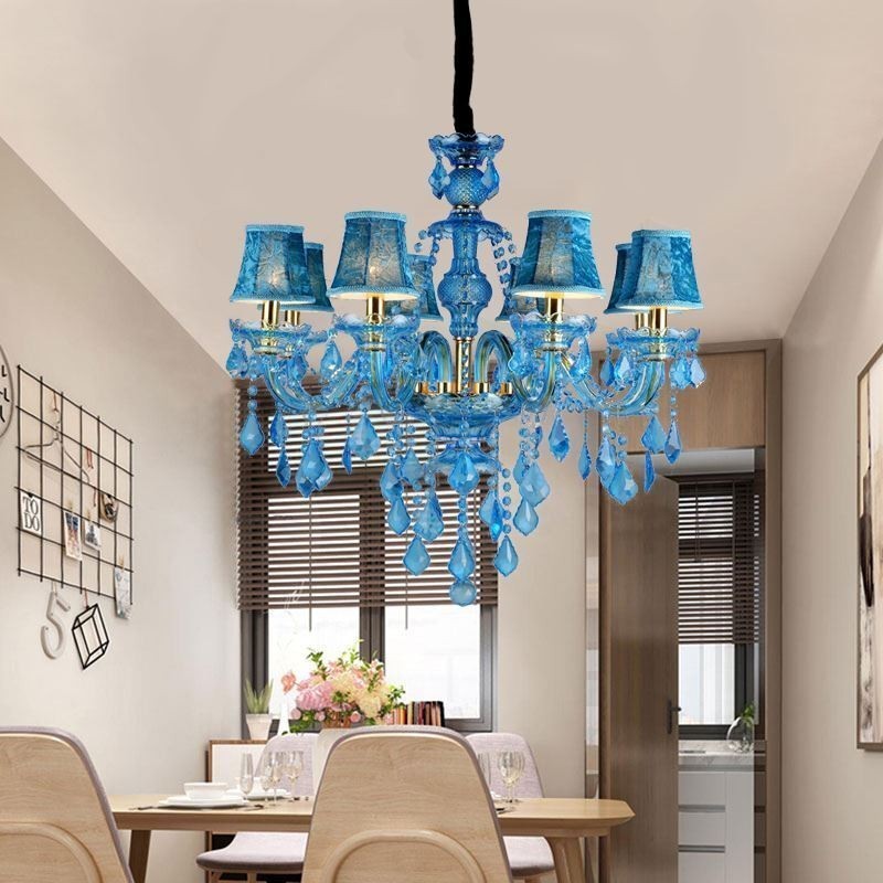 Large Blue Crystal Chandelier European Pendant Light