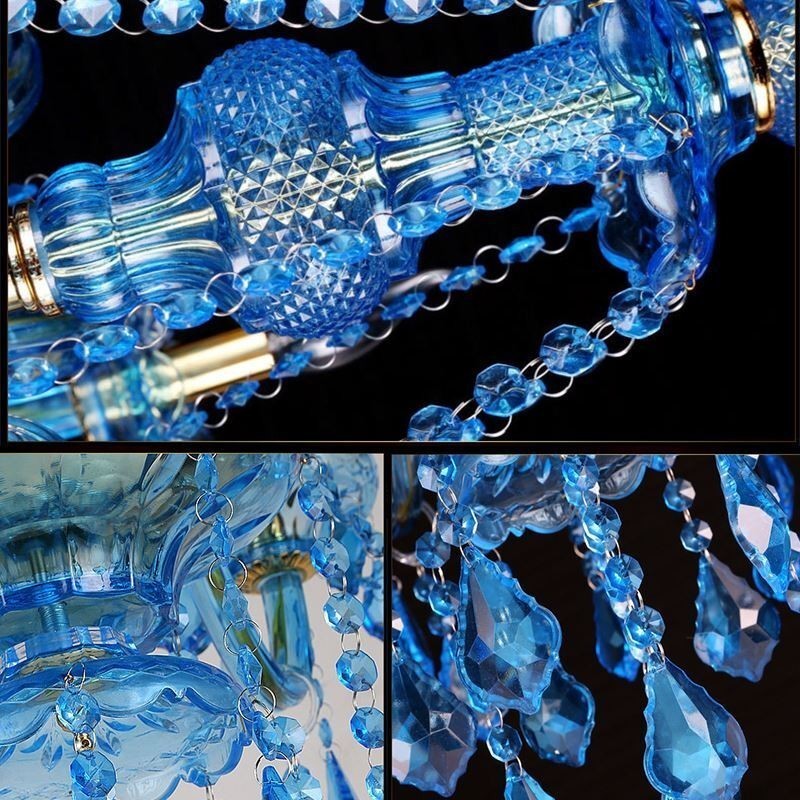 Large Blue Crystal Chandelier European Pendant Light