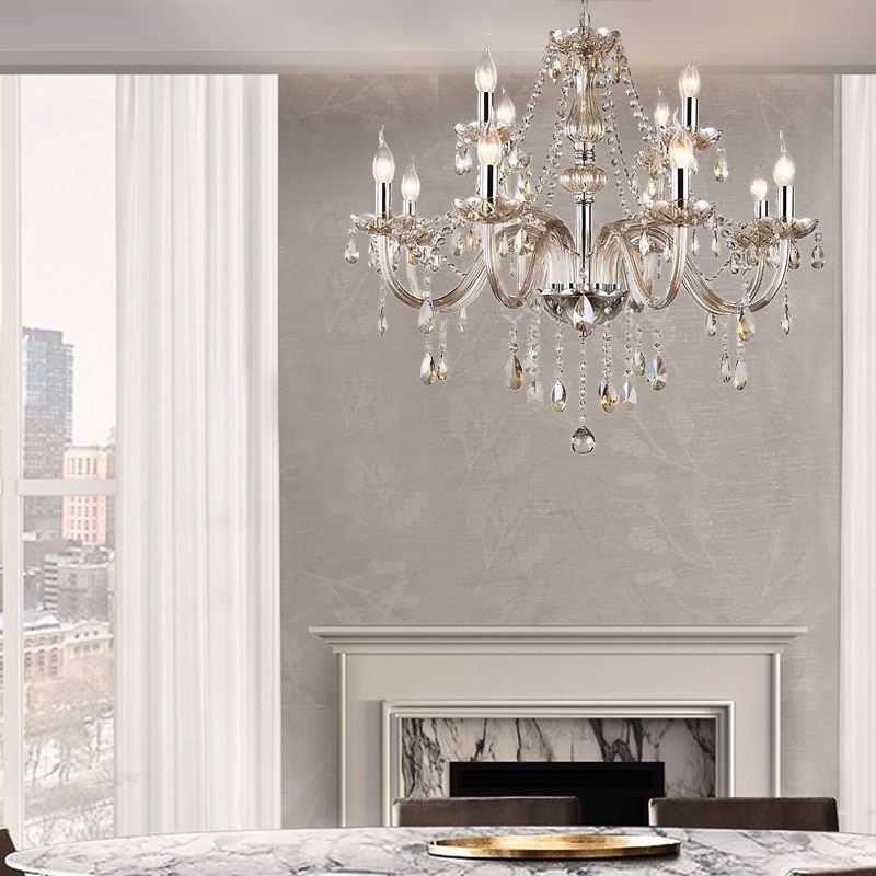 Large Crystal Chandelier Cognac European Ceiling Light