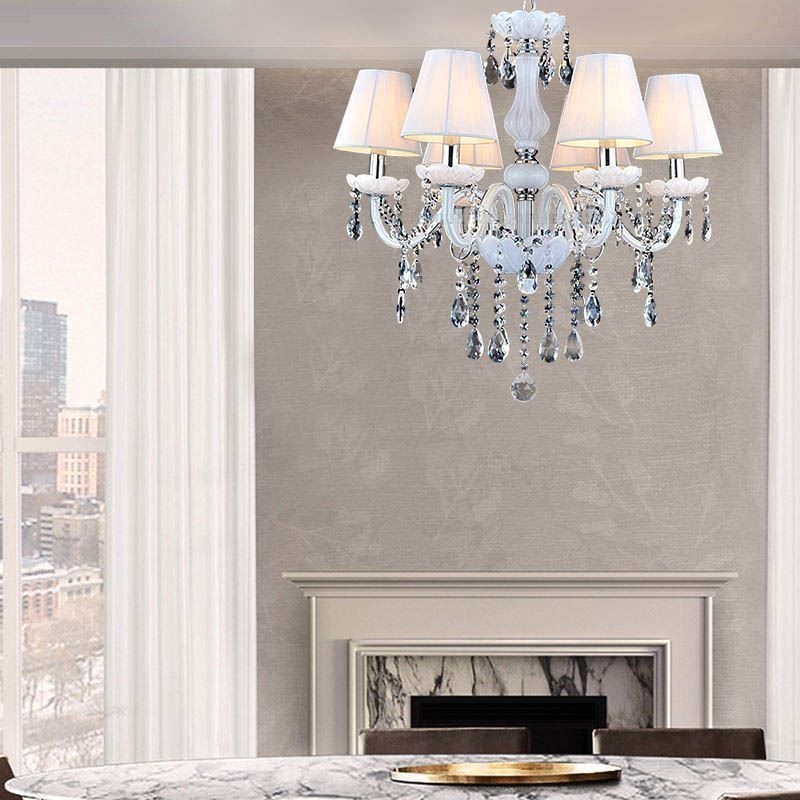 European Crystal Chandelier Unique White Jade Pendant Light