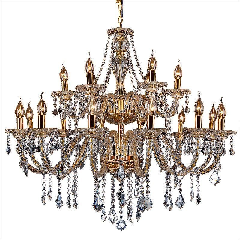 Luxury Crystal Chandelier Golden European Threaded Arm Ceiling Light